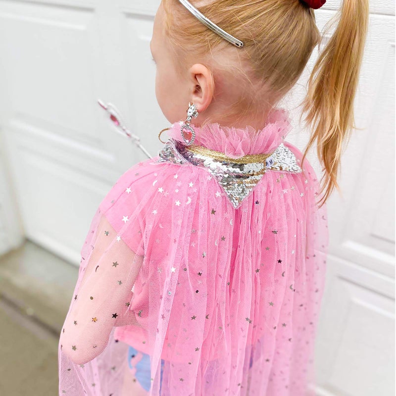 Fedio Princess Cape Set 7 Pieces Girls Princess Cloak with Tiara Crown, Wand for Little Girls Dress up (Pink) - Image 5